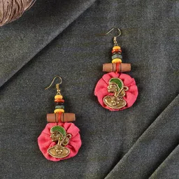 AAKRITI ART CREATIONS Pink & Gold-Toned Quirky Drop Earrings-11