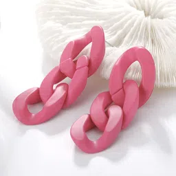 Unwind by Yellow Chimes Pink Contemporary Chain Design Drop Earrings-90