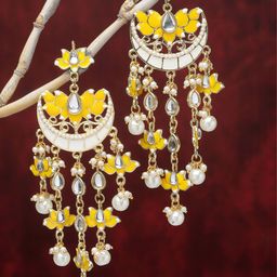 KARATCART Gold-Plated Kundan-Studded Contemporary Drop Earrings-13