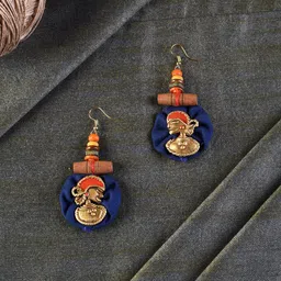 AAKRITI ART CREATIONS Navy Blue & Gold-Toned Handcrafted Contemporary Drop Earrings-12