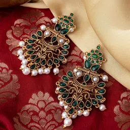 TEEJH Gold-Plated Contemporary Chandbalis Earrings-38