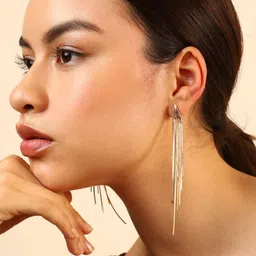 SOHI Gold-Plated Gold-Toned Contemporary Drop Earrings-28