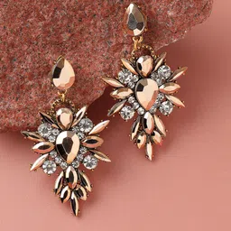 SOHI Gold-Plated Contemporary Drop Earrings-image-63