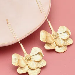 SOHI Gold-Toned Gold-Plated Floral Drop Earrings-19