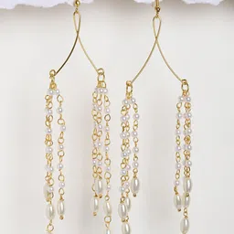 XPNSV Gold-Plated Contemporary Pearls Drop Earrings-image-64
