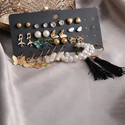 SALTY Pack Of 17 Gold-Plated Stones & Beads Contemporary Earrings-71