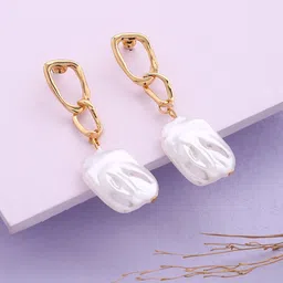 justpeachy Gold-Plated & White Contemporary Drop Earrings-picture-25