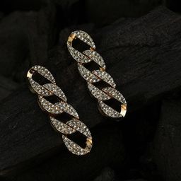 SOHI Silver-Toned Stones Gold-Plated Contemporary Drop Earrings-56