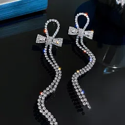 Shining Diva Fashion Silver-Plated Crystals Stone Studded Contemporary Drop Earrings-image-40