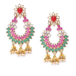 Anouk Gold-Plated Contemporary Stone-Studded & Beaded Drop Earrings-5