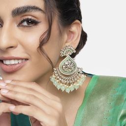 I Jewels Green & Gold-Toned Contemporary Drop Earrings-image-19