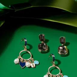 Zaveri Pearls Set Of 2 Gold-Plated Contemporary Drop Earrings-image-65