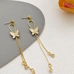 Unwind by Yellow Chimes Woman Gold-Toned Crystal Studded Butterfly Dangler Earring-35