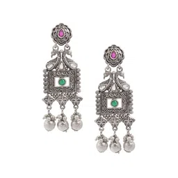 Shining Jewel - By Shivansh Silver-Plated Cubic Zirconia Studded Contemporary Drop Earring-50