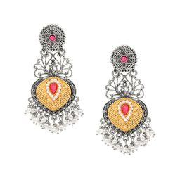 Shining Jewel - By Shivansh Silver-Plated Artificial Stones and Beads Drop Earrings-image-66