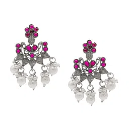 Shining Jewel - By Shivansh Silver-Plated Contemporary Shaped Cubic Zirconia Drop Earrings-image-41