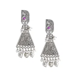 Shining Jewel - By Shivansh Silver Plated Cubic Zirconia Contemporary Drop Earrings-14