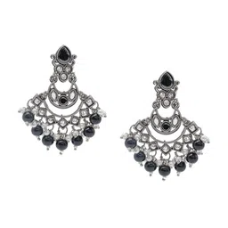 Shining Jewel - By Shivansh Silver-Plated Brass Oxidised Contemporary Drop Earrings-18
