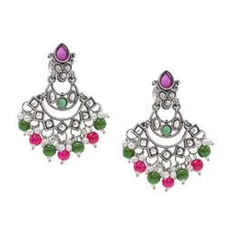 Shining Jewel - By Shivansh Silver-Plated Cubic Zirconia Contemporary Drop Earrings-52
