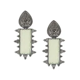 Shining Jewel - By Shivansh Silver-Plated Oxidised Contemporary Drop Earrings-32
