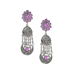 Shining Jewel - By Shivansh Silver-Plated Brass Oxidised Contemporary Drop Earrings-23