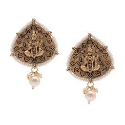 Shining Jewel - By Shivansh Gold-Plated Pearls Leaf Shaped Drop Earrings-7