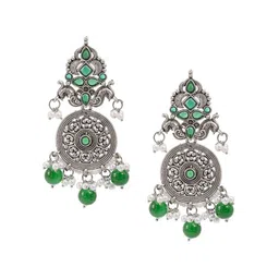 Shining Jewel - By Shivansh Silver-Plated Brass Oxidised Contemporary Drop Earrings-19