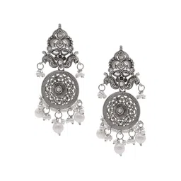 Shining Jewel - By Shivansh Silver-Plated Oxidised Contemporary Drop Earrings-20