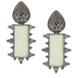 Shining Jewel - By Shivansh Silver-Plated Oxidised Stone Studded Drop Earrings-image-96