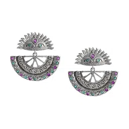 Shining Jewel - By Shivansh Silver Plated Cubic Zirconia Studed Oxidised Drop Earrings-image-53