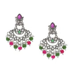 Shining Jewel - By Shivansh Silver-Plated Brass Oxidised Contemporary Drop Earrings-33