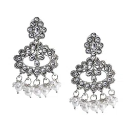 Shining Jewel - By Shivansh Silver-Plated Cubic Zirconia Contemporary Drop Earrings-49