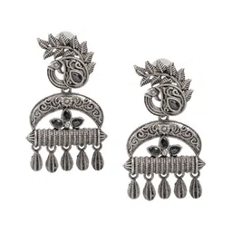 Shining Jewel - By Shivansh Silver-Plated Oxidised Contemporary Drop Earrings-17