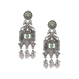 Shining Jewel - By Shivansh Silver-Plated Oxidised Contemporary Drop Earrings-54