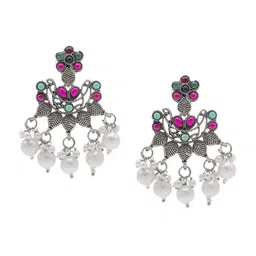 Shining Jewel - By Shivansh Silver Plated Cubic Zirconia Contemporary Drop Earrings-picture-49