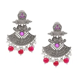 Shining Jewel - By Shivansh Silver-Plated Oxidised Contemporary Drop Earrings-45