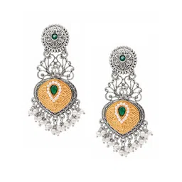 Shining Jewel - By Shivansh Silver-Plated Artificial Stones & Beads Drop Earrings-image-44