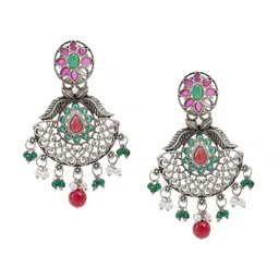 Shining Jewel - By Shivansh Silver Plated Cubic Zirconia Contemporary Drop Earrings-19