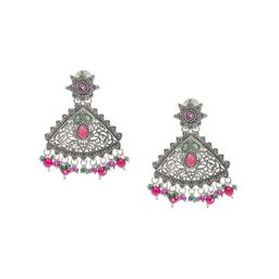 Shining Jewel - By Shivansh Silver-Plated Cubic Zirconia Geometric Drop Earrings-14