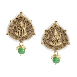 Shining Jewel - By Shivansh Gold-Plated Cubic Zirconia Studded Leaf Shaped Drop Earrings-11