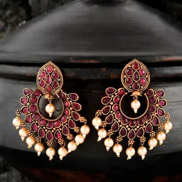 Shoshaa Magenta Gold-Plated Contemporary Drop Earrings-11