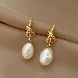CareDone Gold-Plated Pearls Studded Contemporary Shaped Drop Earrings-48
