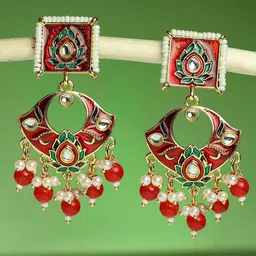 OOMPH Contemporary Meenakari Kundan Studded Drop Earrings-picture-54