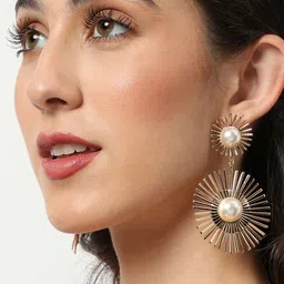 SOHI Gold-Plated Contemporary Drop Earrings-64
