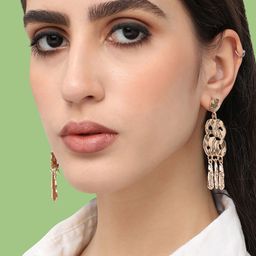 SOHI Gold-Plated Contemporary Drop Earrings-19