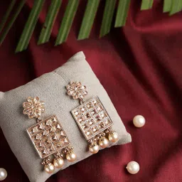 Jazz and Sizzle Gold-Toned Square Drop Earrings-30