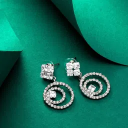 aadita Silver-Plated Artificial Stones Geometric Drop Earrings-52