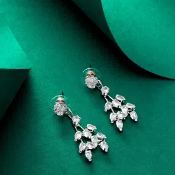 aadita Silver Plated Contemporary Stone Studded Drop Earrings-23