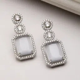 Kennice Rhodium-Plated Geometric American Diamond Drop Earrings-5