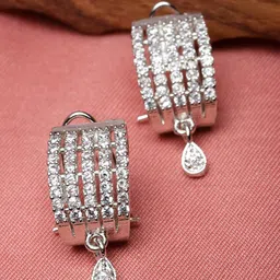 ZENEME Rhodium-Plated American Diamond Studded Teardrop Shaped Drop Earrings-16